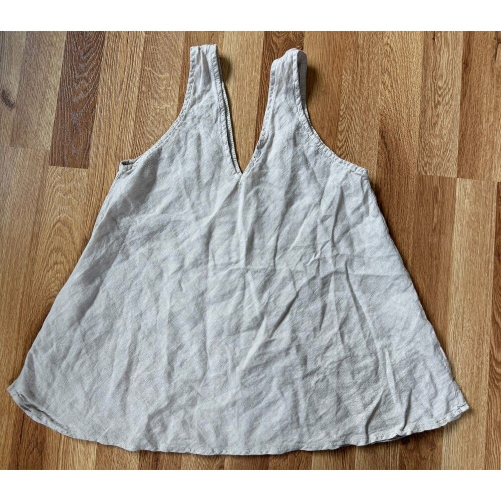 Puro Lino Italy 100% Linen Tank Top Women’s Beige Made in Italy Flowy Beach Sz S - Picture 2 of 6